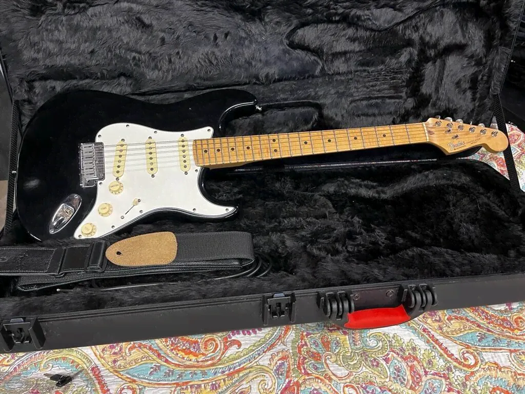 Fender American Standard Stratocaster Black Electric Guitar w Case + Strap-0